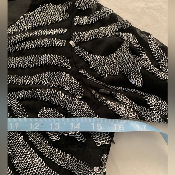Black silver metallic Beaded sequin Dress long sleeve mini size 6 zebra print - Picture 7 of 11
